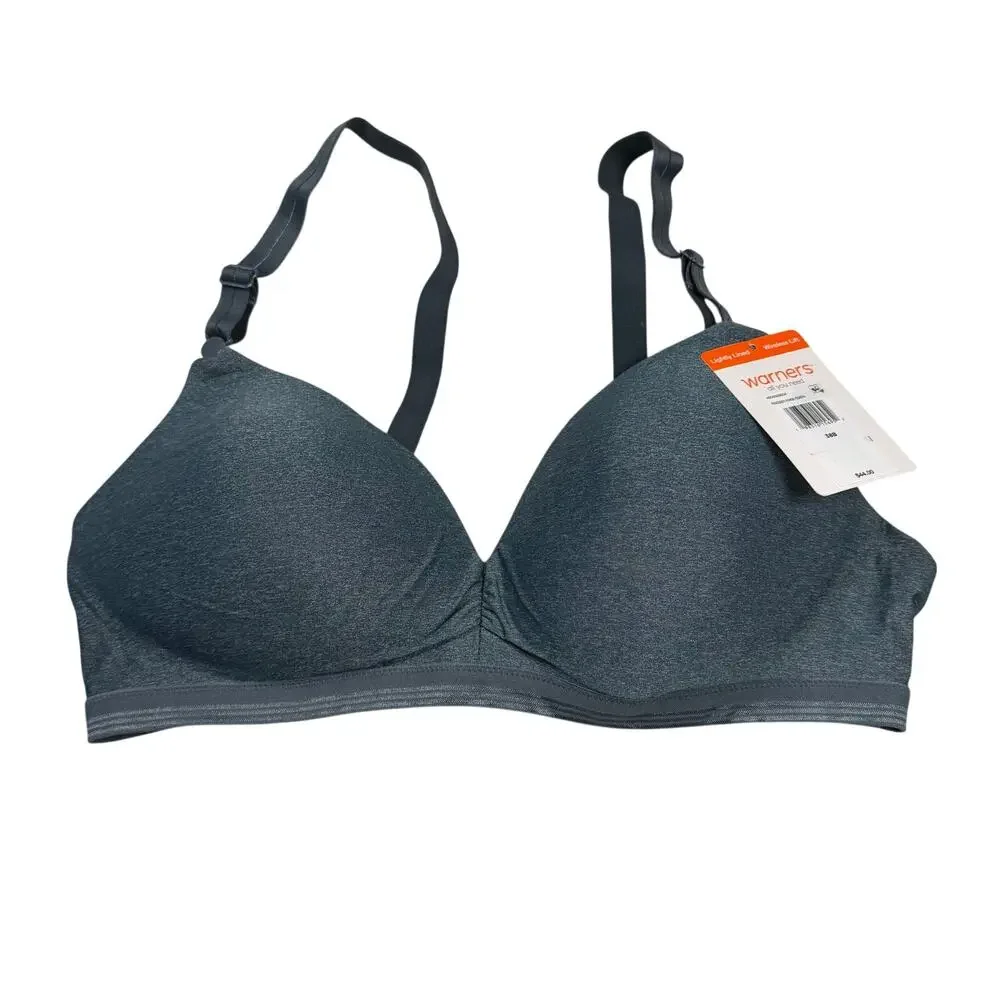 Warners Play It Cool Bra Womens 38B Wireless Lift Lightly Lined Blue Gray NWT